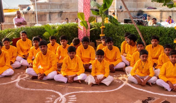 Students learning together at Sanskritalayam